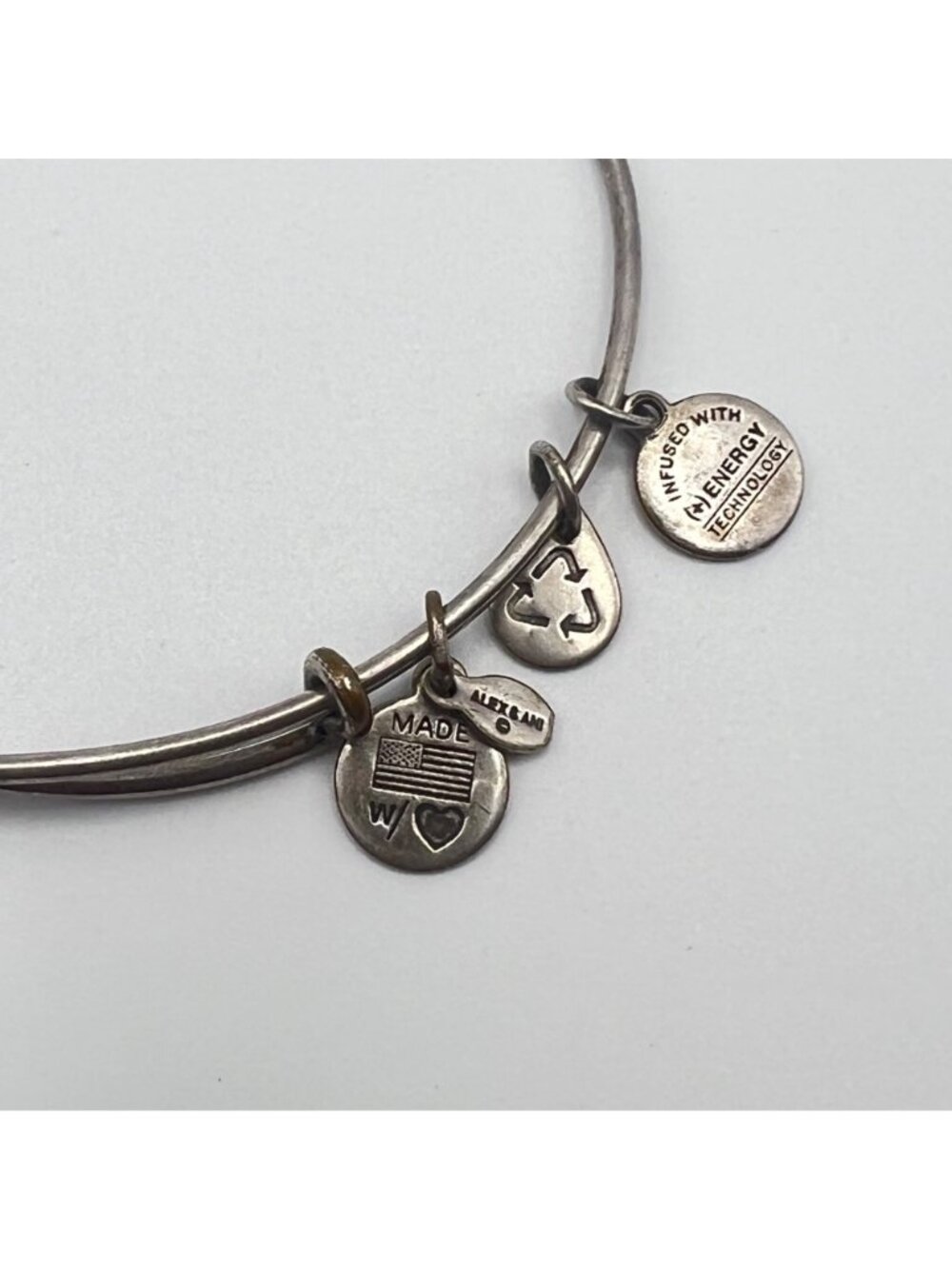 Alex And Ani 2014 Turn Peace Up Silver Tone Adjustable Charm Bangle Bracelet - Picture 3 of 6